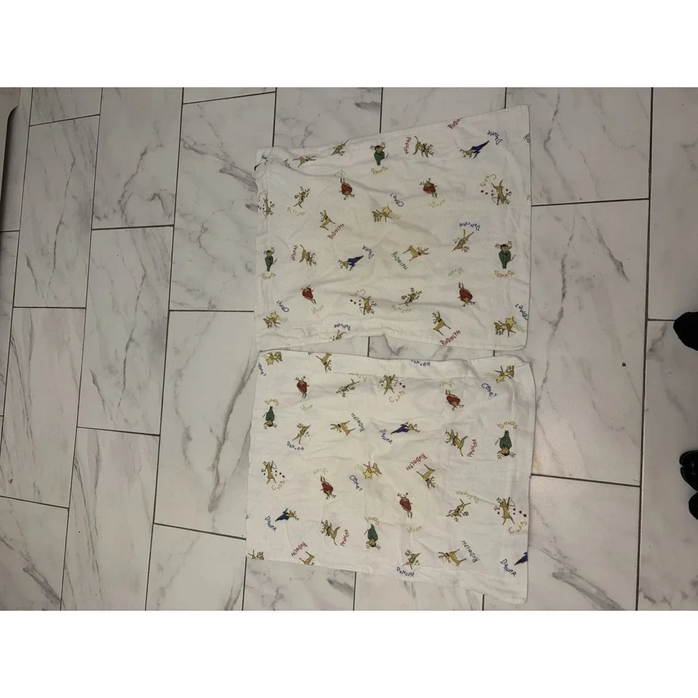 Vintage Pottery Barn Rudolph Reindeer Sheet Set Twin Size Cotton Rare Christmas